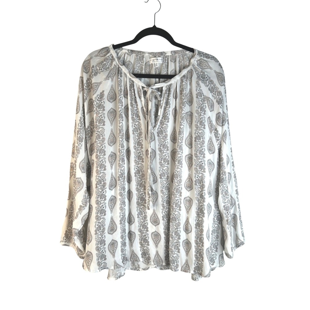 Cotton On Women's White Paisley Tie Neck Flowy Long Sleeve Top Size Medium